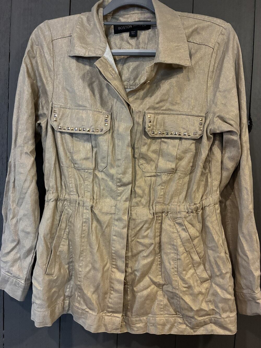 Boston Proper Metallic Brushed Linen Utility Jacket Women's sz small